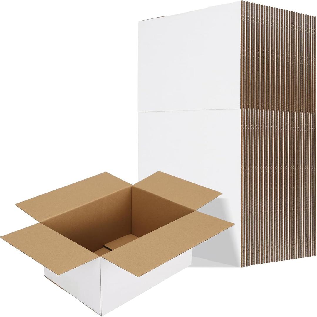 RLAVBL 10x7x5 Shipping Boxes Set of 30, White Corrugated Cardboard Box for Packing, Mailing, Business
