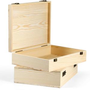 2 Pack Unfinished Wooden Box with Lid  12"x9"x3.1" Decorative Storage Keepsake Memory Boxes Natural Pine Wooden Boxes for Crafts, DIY, Painting, Wood Burning,Wood Gift Box- Ideal Gift & Home