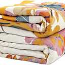 VANJOROY Boho Large Throw Blanket, 100% Organic Cotton Breathable Soft Bed King Throw - Fall Floral Bird Butterfly Farmhouse Decor Blanket for Sofa Couch Chair and Gift. 91" x 98"
