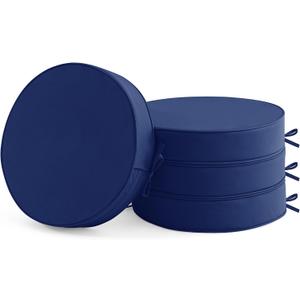 Summsun Outdoor Bistro Chair Cushions Set of 4, 15" D x 3" H Round Chair Cushions Waterproof and Fade Resistant Chair Cushion Pads with Non-Slip Ties and Removable Covers for Garden, Navy Blue, 15x3 Inch -4p