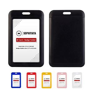 SOPHIYAYA 2 Pack Vertical Sliding Hard Plastic Badge Holder – Secures Work ID, Key Card, Credit Cards for Office, Factory, School, Teachers & Students (Black)