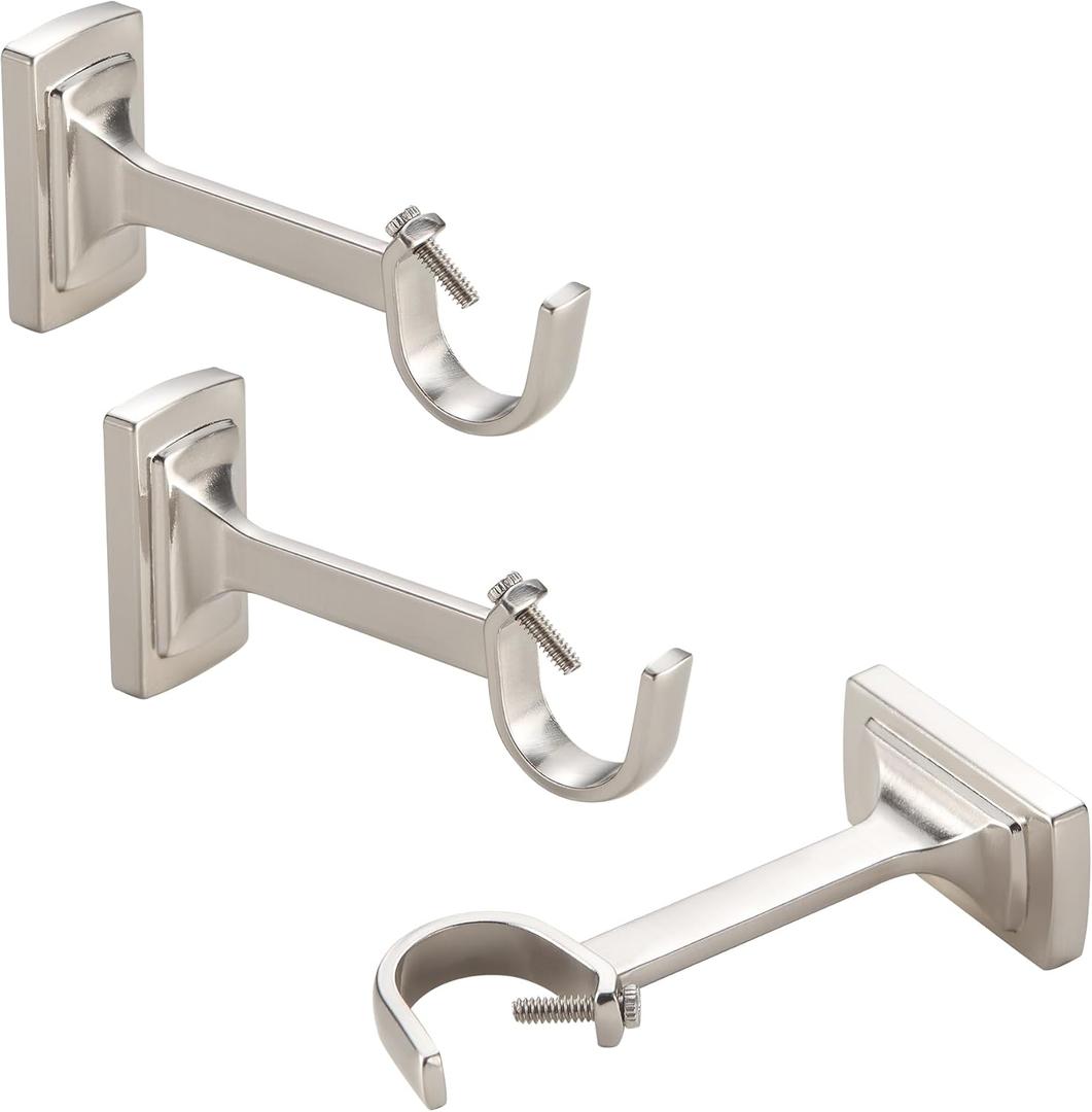 3 Pieces Heavy Duty Adjustable Curtain Rod Brackets, Hardware Curtain Rod Holders, Brushed Nickel Curtain Rod Hooks for Wall