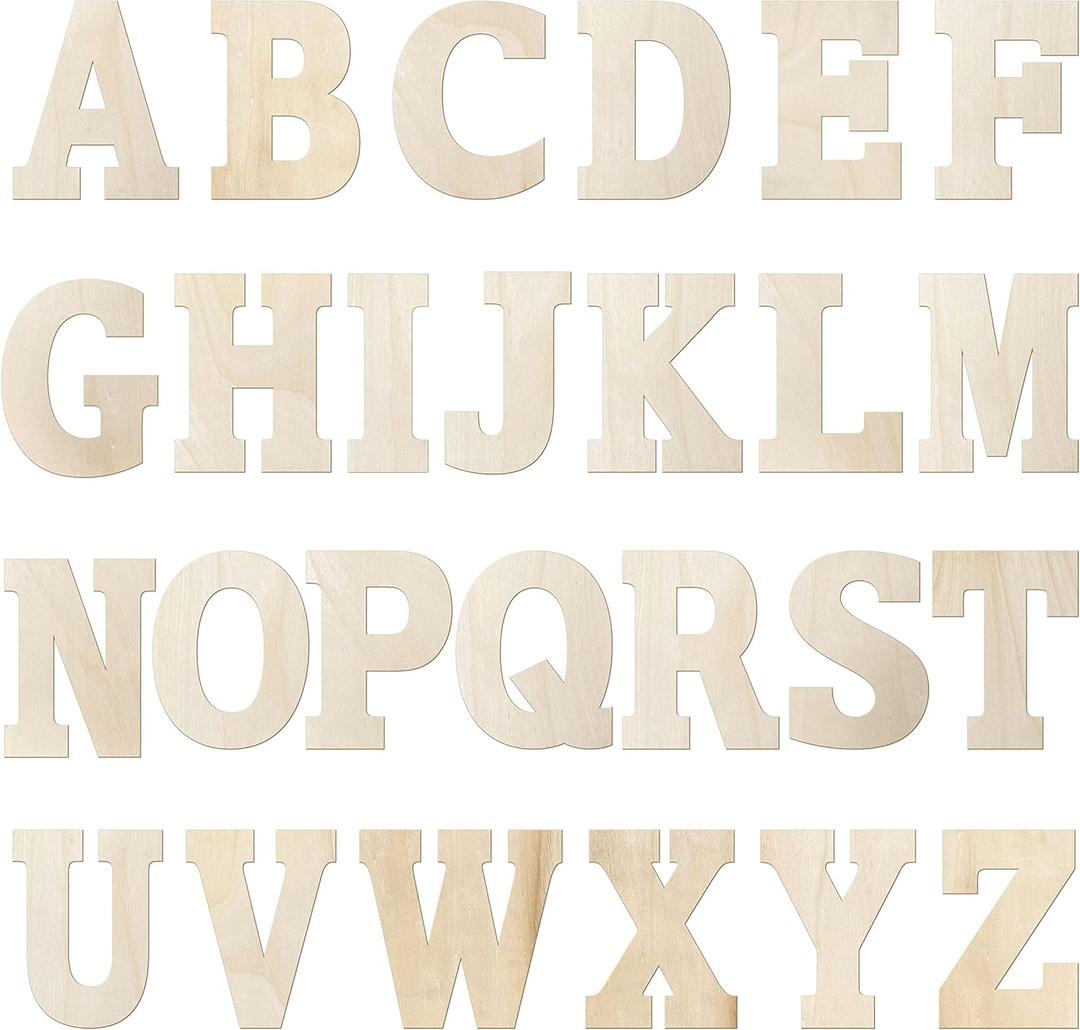 6 Inch 88 Pieces Wood Letters Crafts Wooden Letters,Unfinished Thin Alphabet with Extras for Wall Decor