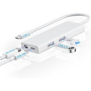 BolAAzuL USB C to Mini DisplayPort Multiport Adapter 4K@60Hz, Not Work with Apple Cinema Displays, Type C to Mini DP Converter with 65W PD Charging Port & 2XUSB 2.0 Ports
