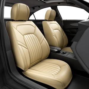 FEELON 2 Pieces ZC Front Car Seat Covers, Waterproof Nappa Leather Front Car Seat Protectors, Universal Auto Interior Fit for Sedans SUV Pick-up Truck, Beige