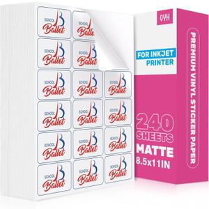 QYH Printable Sticker Paper for Printer, 240 Sheets 8.5x11 - White Matte Vinyl, Compatible with Inkjet/Laser & Cricut - Waterproof Vinyl Labels for Crafts, Kitchen, Classroom, Office & Small Business