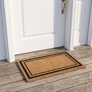 Black Border Coco Coir Doormat, 18" x 30", Non-Slip Backing, Heavy Duty Natural Fiber Front Door Welcome Entrance Mat, Low Clearance, Outdoor Indoor