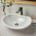 Natural white marble boat-shaped sink with irregular natural brown/black veining, 100% handcrafted. Bathroom vanity sinkelegant and refined, suitable for bathroom vanities or countertops., 19.7" x 14.2" x 5.9"