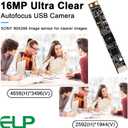 ELP 16MP Autofocus USB Camera with Microphone - Mini UVC USB2.0 Lightburn Camera - 68degree No Distortion Lens