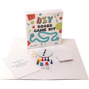 DIY Board Game Kit - Make Your Own Board Game Kit with Double-Sided Blank Game Board, Blank Box, Game Pieces, and Accessories