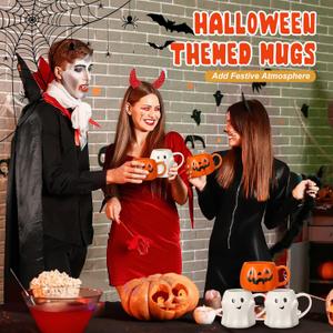 Didaey 3 Pcs 14oz Halloween Pumpkin Mug Ghost Coffee Mug Cute Pumpkin Coffee Cup Halloween Ceramic Cups for Home Decorations
