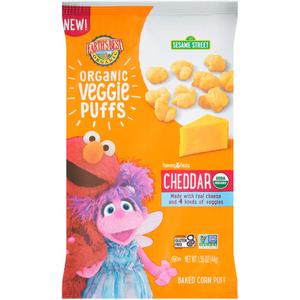 Earth's Best Organic Veggie Puffs for Toddlers 2 Years Old and Up, Cheddar Flavor, 1.55 Ounce Bag (EXP 11/07/25)