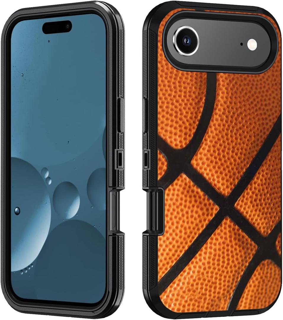 for iPhone 17 Air Case, Heavy Duty 3 in 1 Hybrid Military Grade Shockproof Drop Full-Body Protective Cover for iPhone 17 Air (6.6 Inch, 2025), Basketball Surface