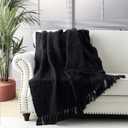 HORIMOTE HOME Chunky Black Knitted Throw Blanket for Couch, Chair, Sofa, or Bed - Chic Boho Style with Textured Basket Weave Pattern & Decorative Fringe - 50"x60" Blanket
