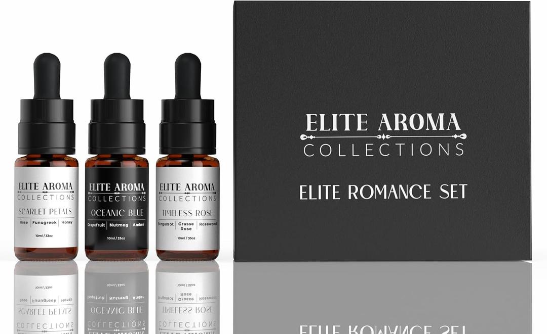 High end Floral & Fresh Hotel's and Cologne's -Inspired Essential Oils Elite Romance Set(3-Pack, 0.33 Fl Oz) – Oceanic Blue, Scarlet Petals & Timeless Rose – Scents for Diffusers & Aromatherapy