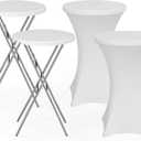28" Round Folding Table with Cover,2Pcs Foldable Cocktail Table with Handle