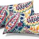 Melody Elephant Outdoor/Indoor Lumbar Pillows, Water Repellent Cushion Pillows, 12x20 Inch, Outdoor Pillows with Inserts for Home Garden, Pack of 2, Vigour Paisley