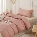SAPHREAS 100% Washed Cotton Duvet Cover Twin Size Set, Linen Like Comforter Cover with Zipper Closure & Corner Ties (No Comforter), 68x90 Dusty Rose