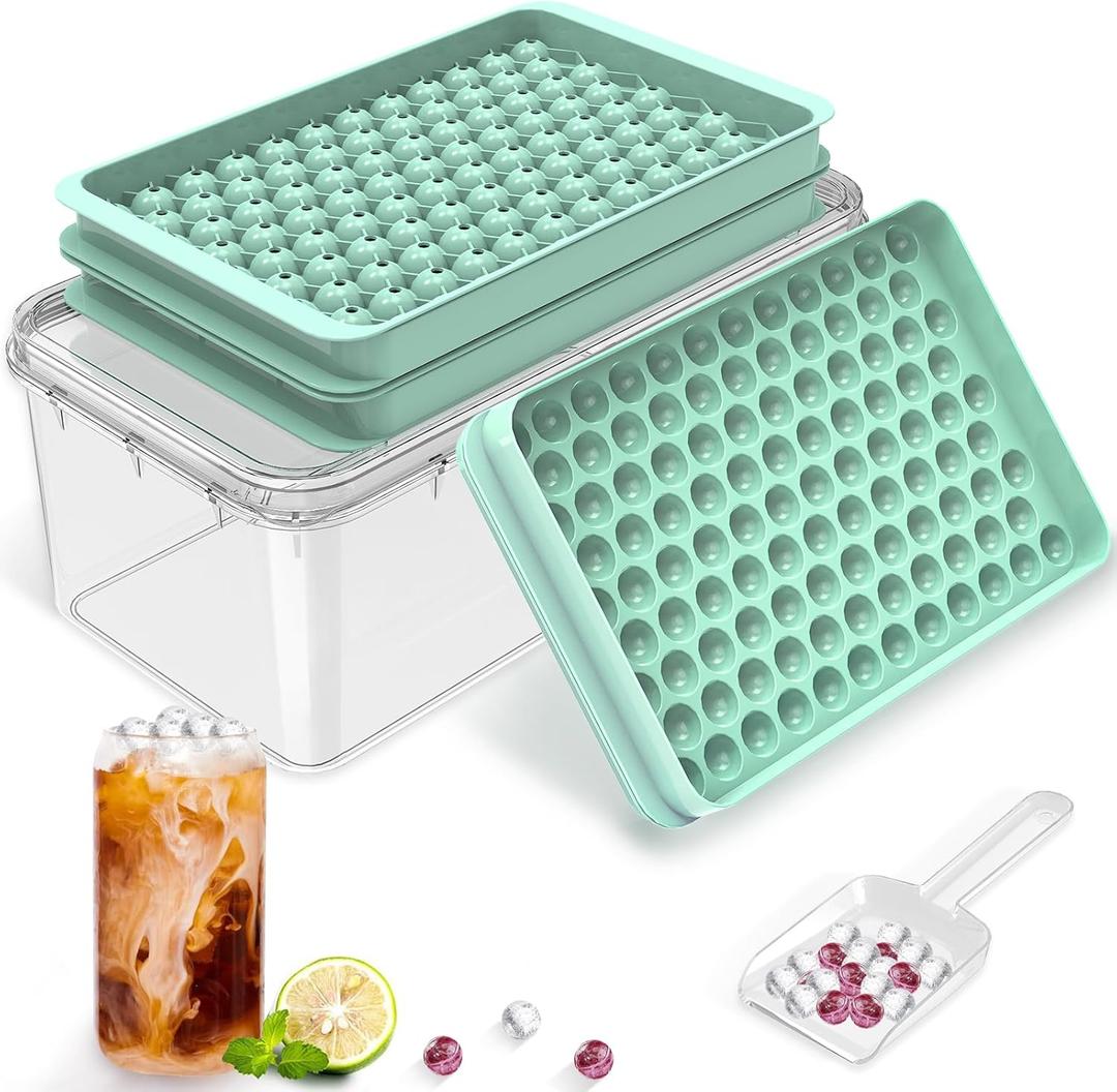 Mini Ice Cube Trays for Freezer, Small Round Ice Cube Molds 104x3 PCS Tiny Pebble balls, Crushed Ice Trays with Lid & Bin, Easy Release Nugget Ice Ball Maker for Chilling Drink, Coffee, and Juice