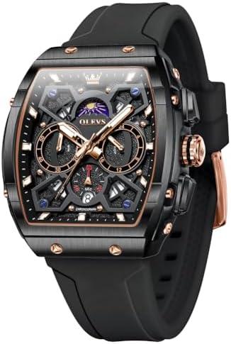 OLEVS Watch Men Luxury Casual Square Skeleton Chronograph Watches