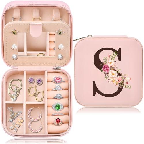 Inngeroo Mothers Day Mom Gifts for Wife Daughter Grandma, Travel Jewelry Case Box Organizer, Personalized Gifts for Women Teen Girls Mom Aunt Sister, Bridesmaid Gifts Traveling Essentials, Initial S