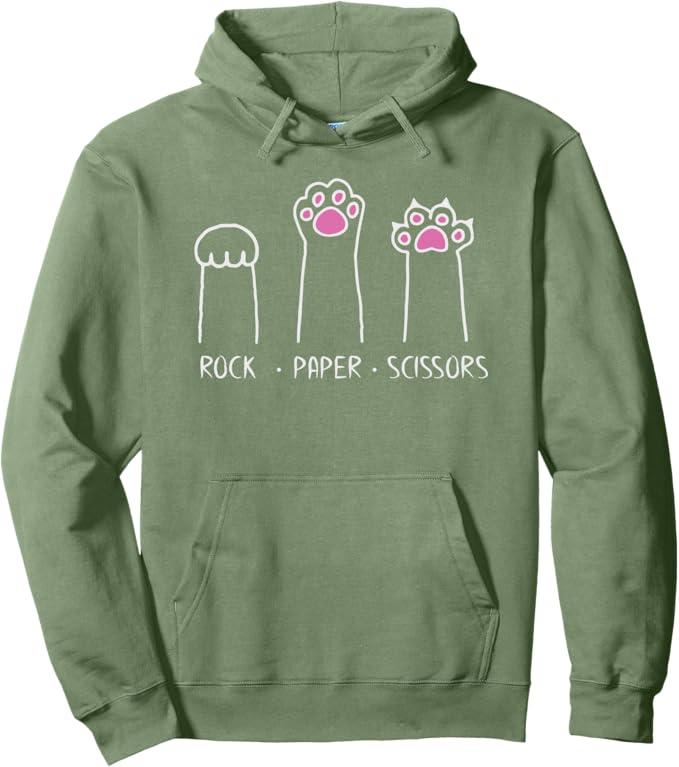 Rock Paper Scissors Hand Game Cute Paw Funny Cat Pullover Hoodie S