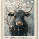 Bathroom Picture Wall Decor A Powerful Bull Adorned With Spring Blooms OAK Wood cow canvas Wall Art, 8x10in , bathroom wall art Rustic Farm Animal Canvas Print Poster for Living Room Bedroom Home Decoration