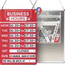 Business Hours Sign for Glass Door with Changeable Magnetic Letter And Number, Mental Store Signs, Open Sign With Hours For Office, Restaurants, Bars, Red