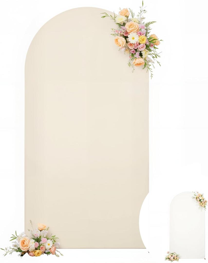 6FT Arch Backdrop Cover for Wedding, White Beige Stretchy Spandex Fitted Arch Stand Cover for Wedding Ceremony, Baby Shower, Birthday Party Decoration