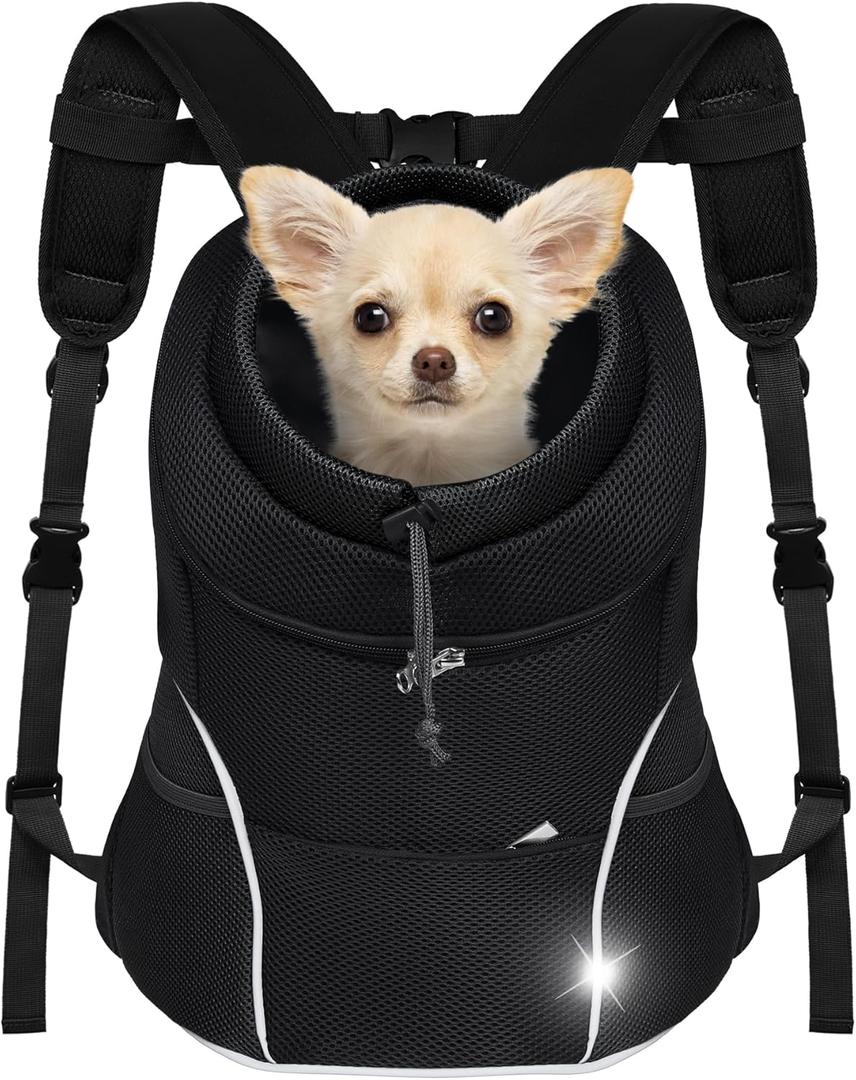 YUDODO Dog Front Carrier Backpack, Adjustable Breathable Pet Carrier for Small Dogs, Ventilated Puppy Back Pack with Safety Belt, Lightweight Doggy Backpack for Hiking Outdoor(Pure Black, M: 4.5-9lbs) (Pure Black)