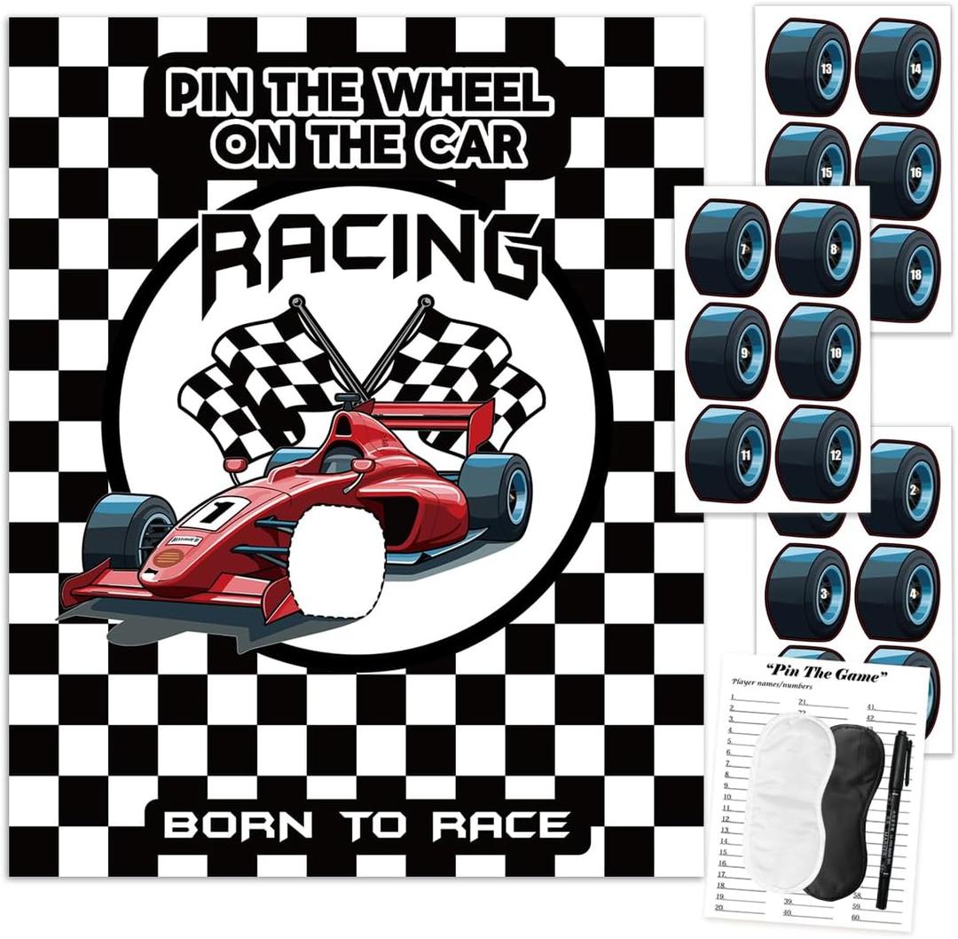 Racing Car Party Games, Pin The Wheel on The Cars Game for Monster Truck Wheels Car Speed Birthday Party Decorations Supplies