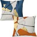 SPBL&L Orange Navy Blue and Gold Pillow Covers 18x18, Modern Abstract Accent Decorative Throw Pillow Covers for Bedroom Living Room, Mid Century Modern Decor, Set of 2