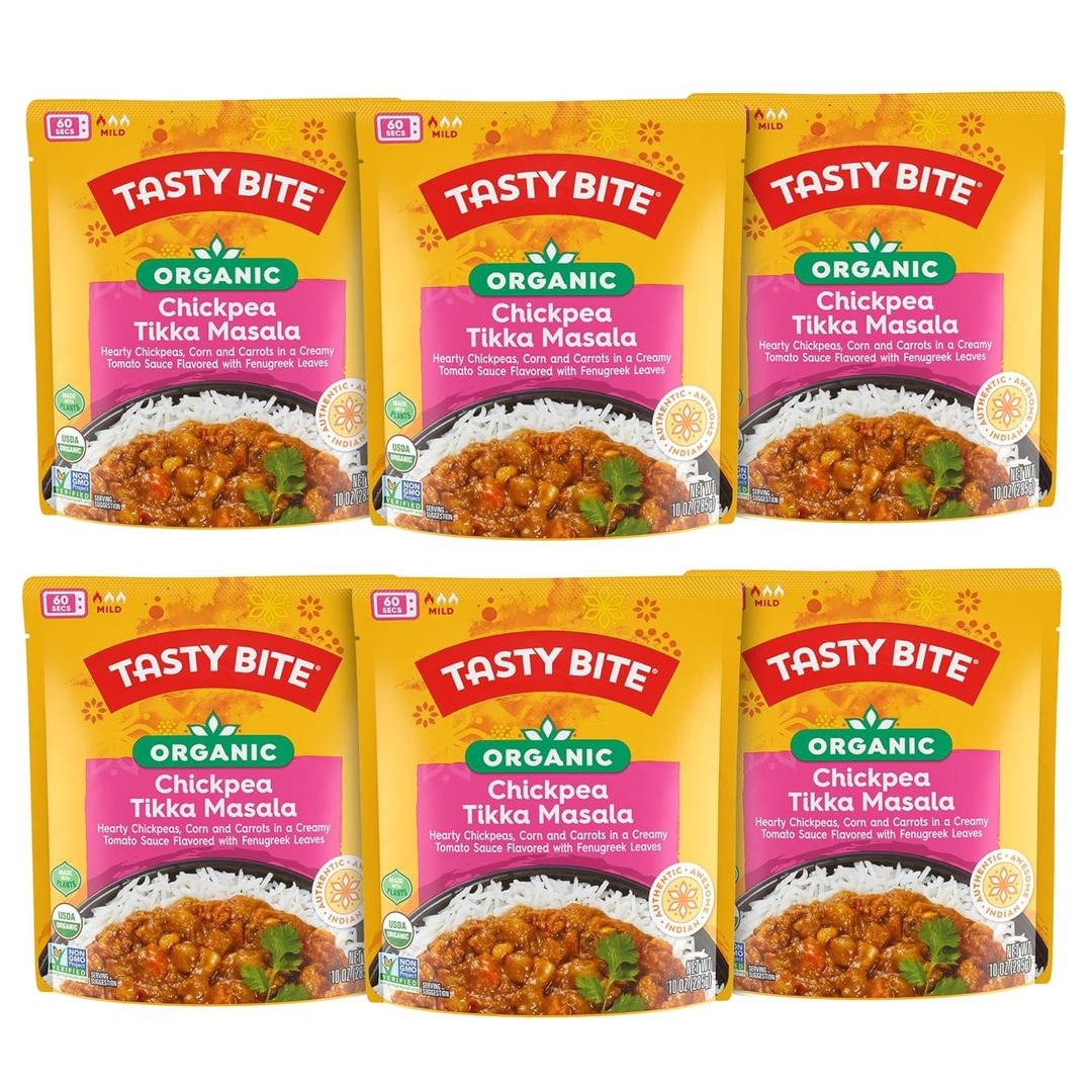 Tasty Bite Organic Chickpea Tikka Masala, Ready to Eat, Microwavable Entrée, Vegan, 10 Ounce (Pack of 6) BBD 09/30/2027