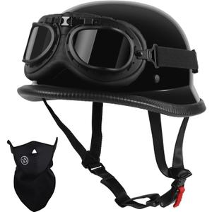 Motorcycle Half Helmet, Vintage Half Helmet, Half Shell Open Polo Cap, Unisex, DOT CertifiedFit for Men and Women (Medium, Black)