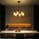 6-Light Black Modern Farmhouse Chandelier for Dining Room Ceiling Light Fixture with Clear Glass Shades, Adjustable Hanging Industrial Pendant Lighting for Living Room Kitchen Island Bedroom Entryway