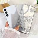 BITOBE Designed for Samsung Galaxy S24 / S25, Cute 3D Butterflies Case Slim Plating Glitter Bling Luxury Rhinestone Cover for Women Girls Protective Camera Protection Bumper 6.2" Silver