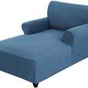 Dust Blue Small Checks Chaise Lounge Couch Cover - Fitted Slipcover with Double Arm, Stretch Chair Protector