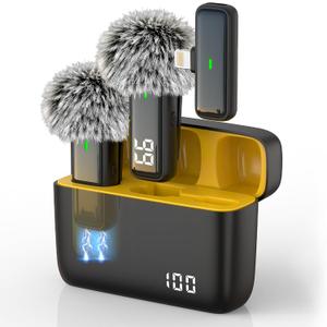 2 Pack Wireless Lavalier Microphone for iPhone 14/13/12 Lapel Mic Lightning Lav Mic with 24 H Charging Case for Video Recording Vlog TikTok Instagram - Noise Reduction 70 FT Transmission