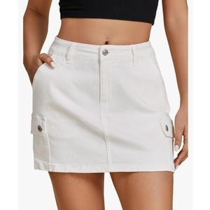 luvamia Jean Skirts for Women Denim Trendy High Waisted Mini Cargo Pockets Stretchy Short Skirt Country Concert Outfits SizeM