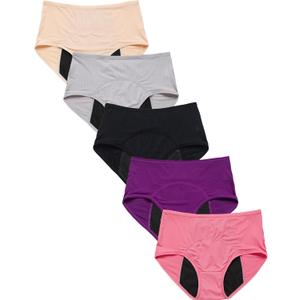 Womens Mesh Period Panties High Waisted Menstrual Leak Proof Underwear Incontinence Protective Briefs(H-4-5-1,Large) Black, 2Beige
