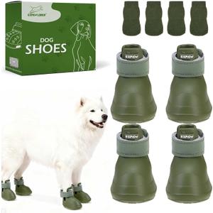 EXPAWLORER Dog Shoes for Hot Pavement Large Dogs, Waterproof Non-Slip Dog Summer Booties with Socks, Easy On & Off Pet Boots & Paw Protectors, Easy-Clean for Beach Outdoor Rain (Green L) (Size 7/L (Paw Width:2.4in))