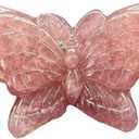 Erliway 2" Strawberry Quartz Crystal Butterfly Decor, Hand-Carved Butterfly Crystal Sculpture, Healing Crystal Stone Statues, Cute Polished Gemstones Carvings for Home Office Room Desk Decors