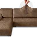 Sectional Couch Covers, Leather Look Sofa Cover L Shape 2PCS Soft Stretch Slipcover for Sectional Sofa, Non Slip Furniture Protector (3 Seat Sofa + 3 Seat Right Chaise, Light Brown)