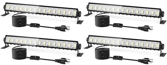 Pack of 4THECHAM IP66 Waterproof 45W LED Shop Lights, 5400LM 6000K Daylight White Garage Light with 6FT Power Cord & Switch, Plug in LED Work Light for Garage, Workshop, Warehouses, Basement, Yard, 