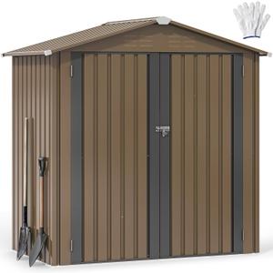 DWVO 6x4ft Metal Outdoor Storage Shed, Waterproof Tool Shed Heavy-Duty Storage Unit with Lockable Door and Vents, Ideal for Bicycles, Tools, Lawnmowers, Backyards, Patios, Lawns - Brown
