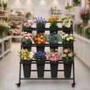 PROLEE Flower Stand with 12 Buckets, Flower Display Stand with Wheels, Flower Cart, Moving Florist Bouquet Shelf, Triangular, Black