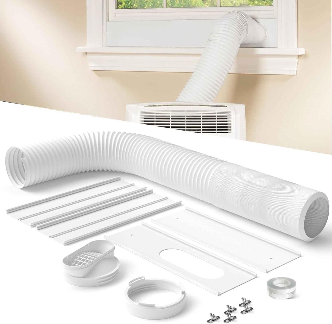 Portable Air Conditioner Window Vent Kit with 82" Length, 5.9" Diameter Exhaust Hose, 13Pcs Universal PVC AC Window Slide Seal with 4 Panel(17" to 63") for Horizontal&Vertical