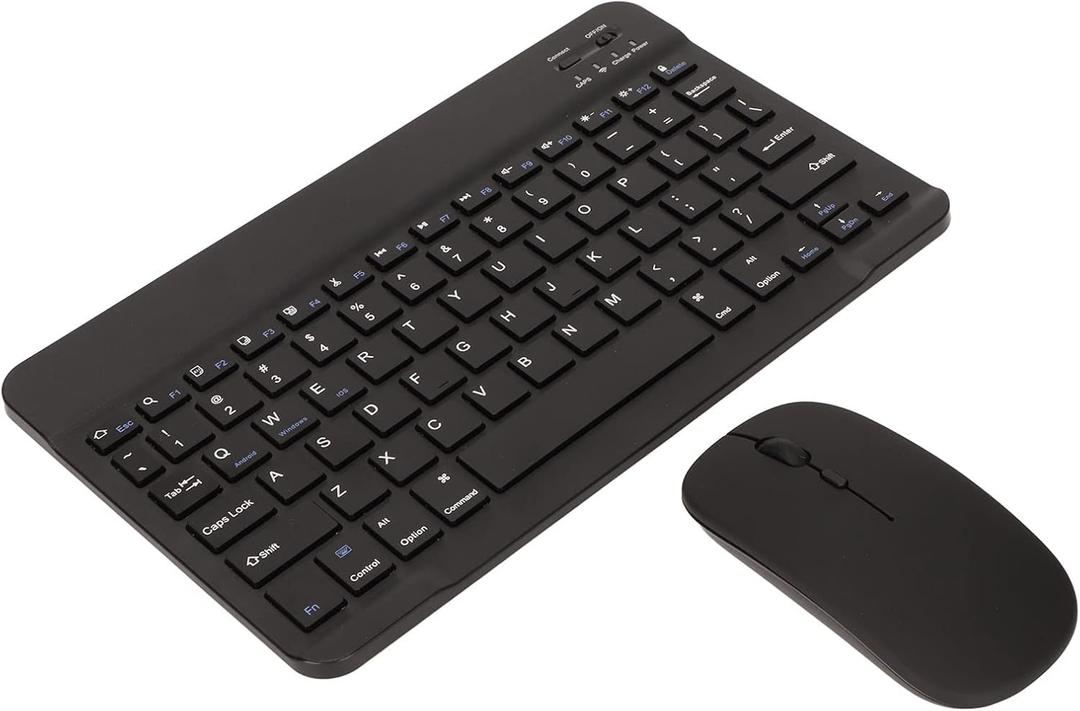 GOWENIC Cordless Keyboard Mouse Set, Portable 2.4G BT Dual Mode USB Keyboard Mouse, Rechargeable External Silent 10in Keyboard Mouse Combo, Black