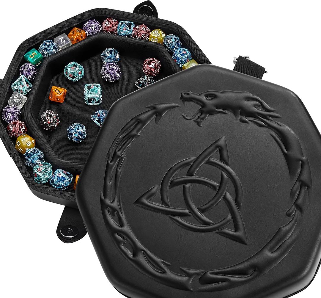Soar Forge Dice Tray for DND and RPG - Premium Celtic Knot and Dragon Design - Perfect Rolling Tray to Protect Dice for D&D - Compatible with Dungeons and Dragons and Other RPG (Black)