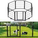 GarveeLife Dog Playpen Outdoor, 8 Panel Dog Fence with Gate for Yard,Pet Exercise Pen for Rv Camping Garden for Puppy and Small Dogs with Fixed Stakes(24 in) (Black)